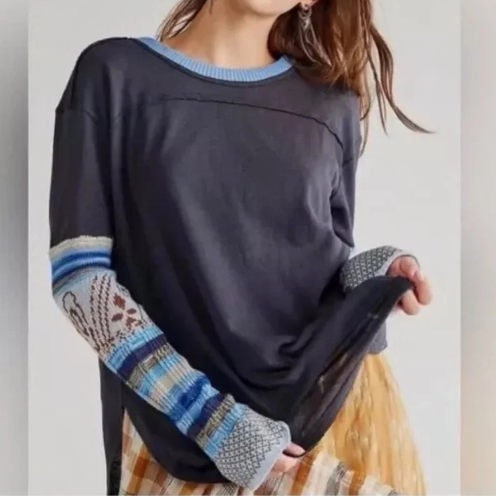 NWT! Free People Heritage Mix Cuff Long Sleeve Top